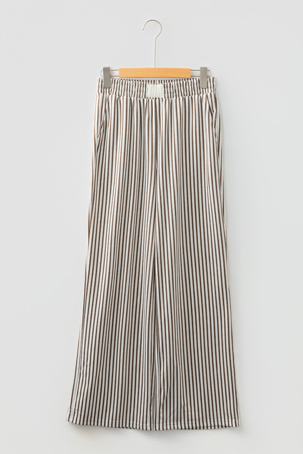 Brown Stripe Elastic High Waist Pocketed Loose Pants Dear-Lover Dropshipping