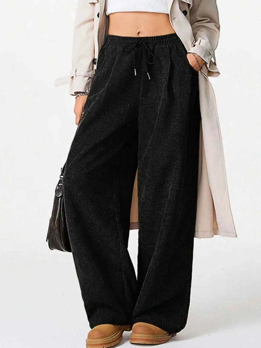 Drawstring Wide Leg Pants.