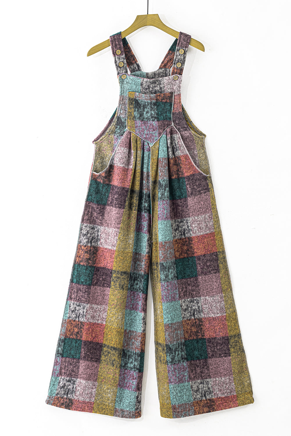 Multicolour Brushed Checkered Wide Leg Overalls Dear-Lover Dropshipping