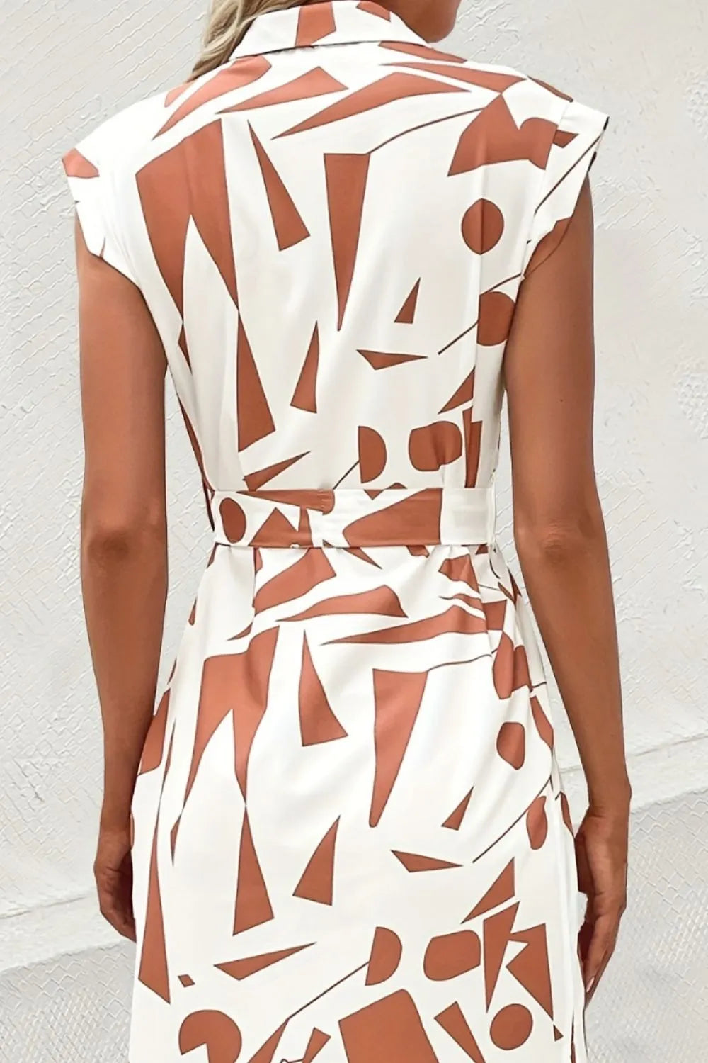 Printed Cap Sleeve Tie Waist Dress - CHIC TB