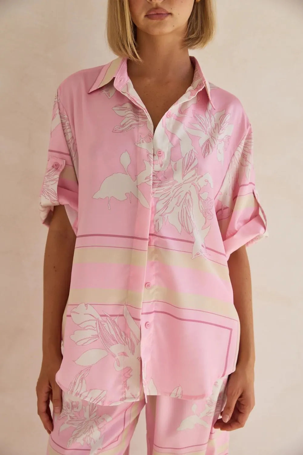 Printed Button Up Shirt and Pants Set - CHIC TB