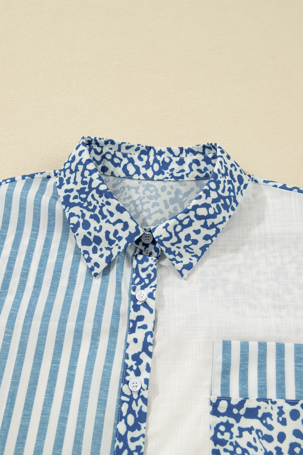 Sky Blue Leopard Striped Patchwork Casual Plus Shirt Dear-Lover Dropshipping