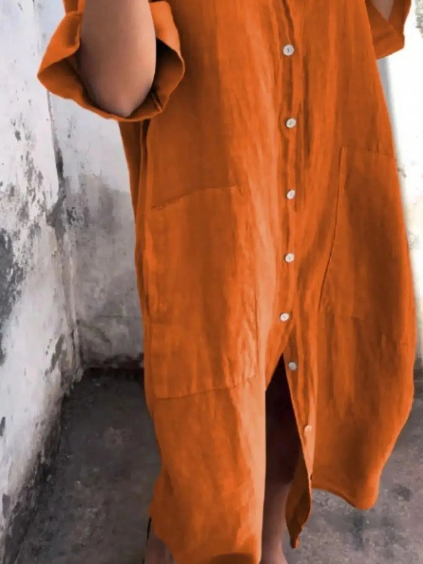 Full Size Casual Linen Button-Down Shirt Dress Plus Size.