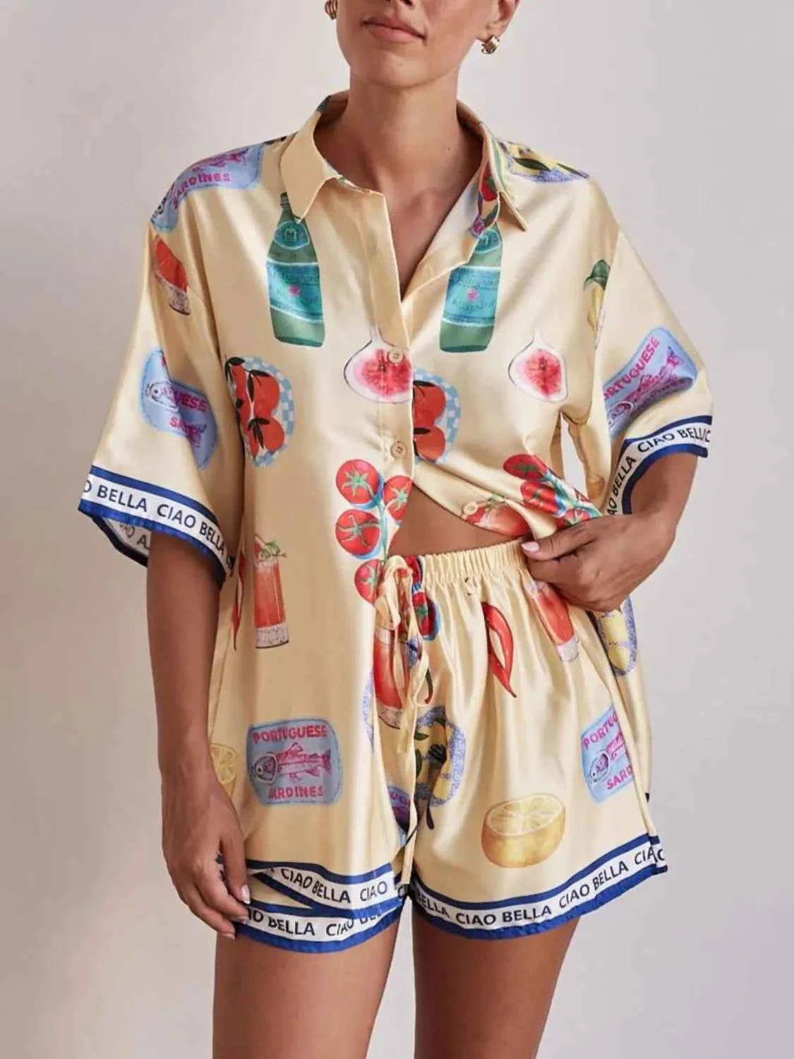 Printed Button Up Top and Shorts Set