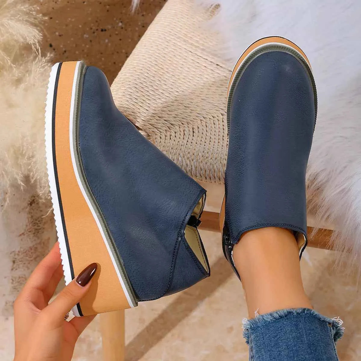 Wedge Ankle Boots with Zipper