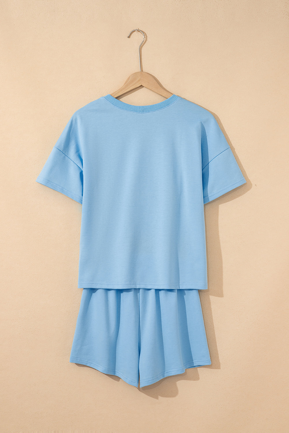 Myosotis V Neck Drop Shoulder Tee and Patchwork Drawstring Elastic Waistband Shorts Set Dear-Lover Dropshipping