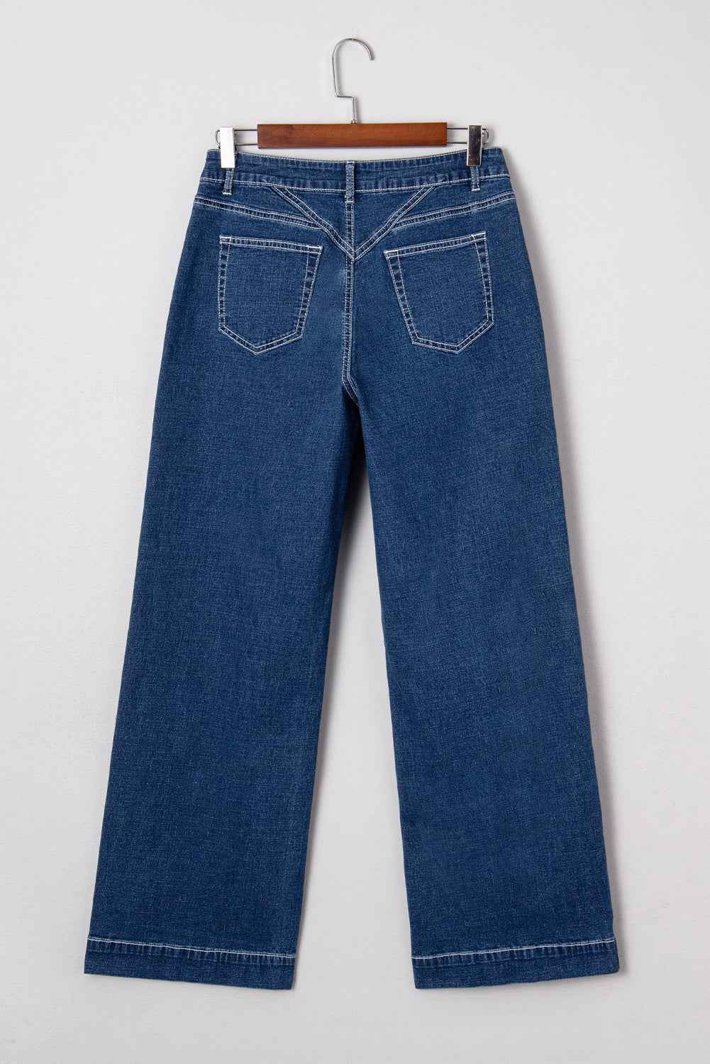 Sail Blue Stitched Waist Detail Loose Cuffed Jeans