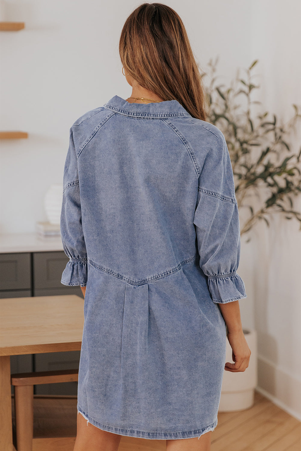 Sky Blue Buttoned Long Sleeve Denim Mini Dress Dear-Lover Dropshipping