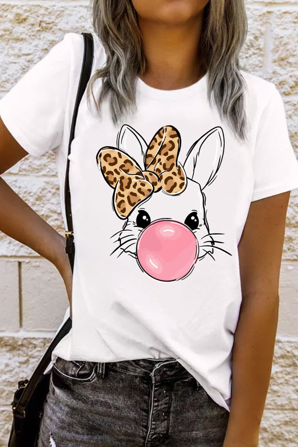 White Leopard Bow Bubble Rabbit Graphic Tee Dear-Lover Dropshipping