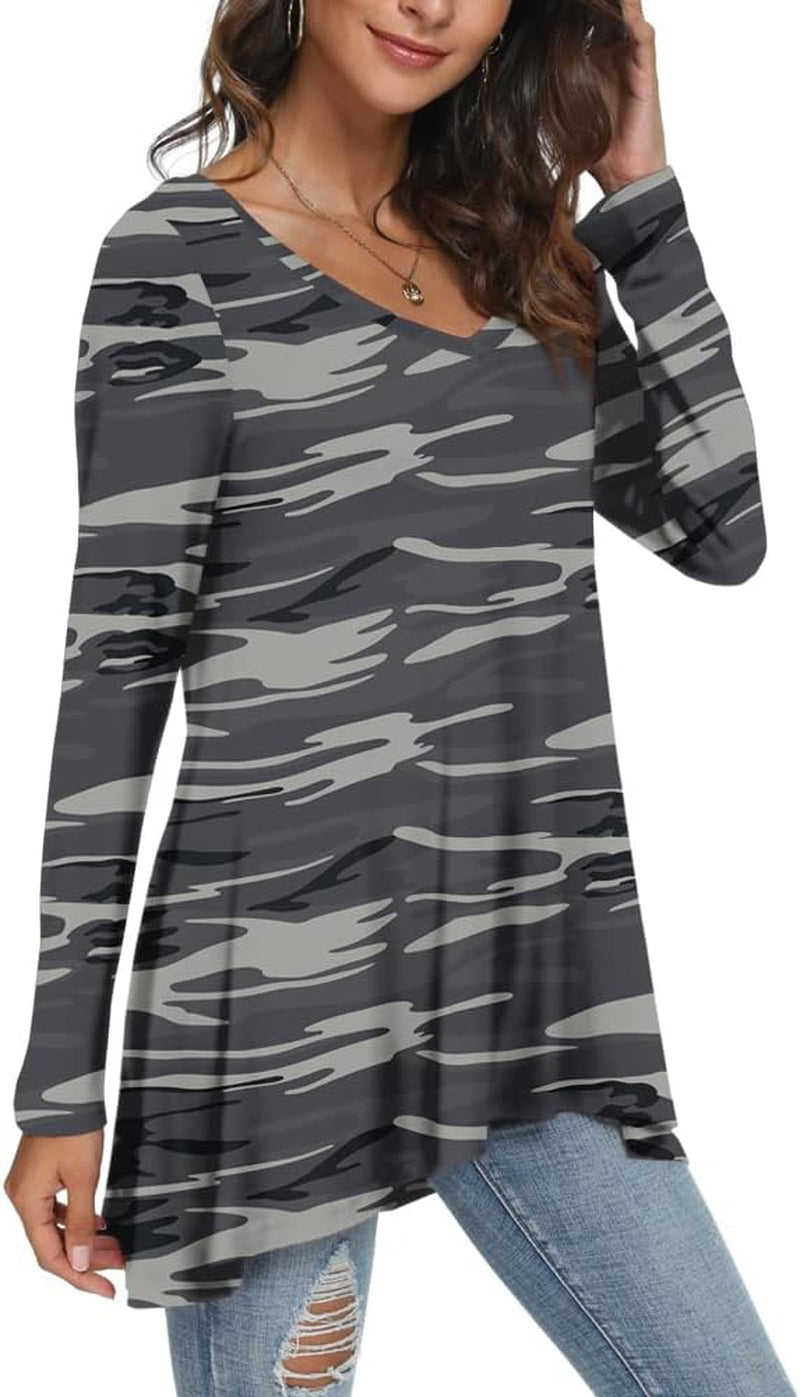 POPYOUNG Women'S Long Sleeve Tunic Tops Fall Shirts to Wear with Leggings Loose Fit Dressy V-Neck Blouse M-5XL