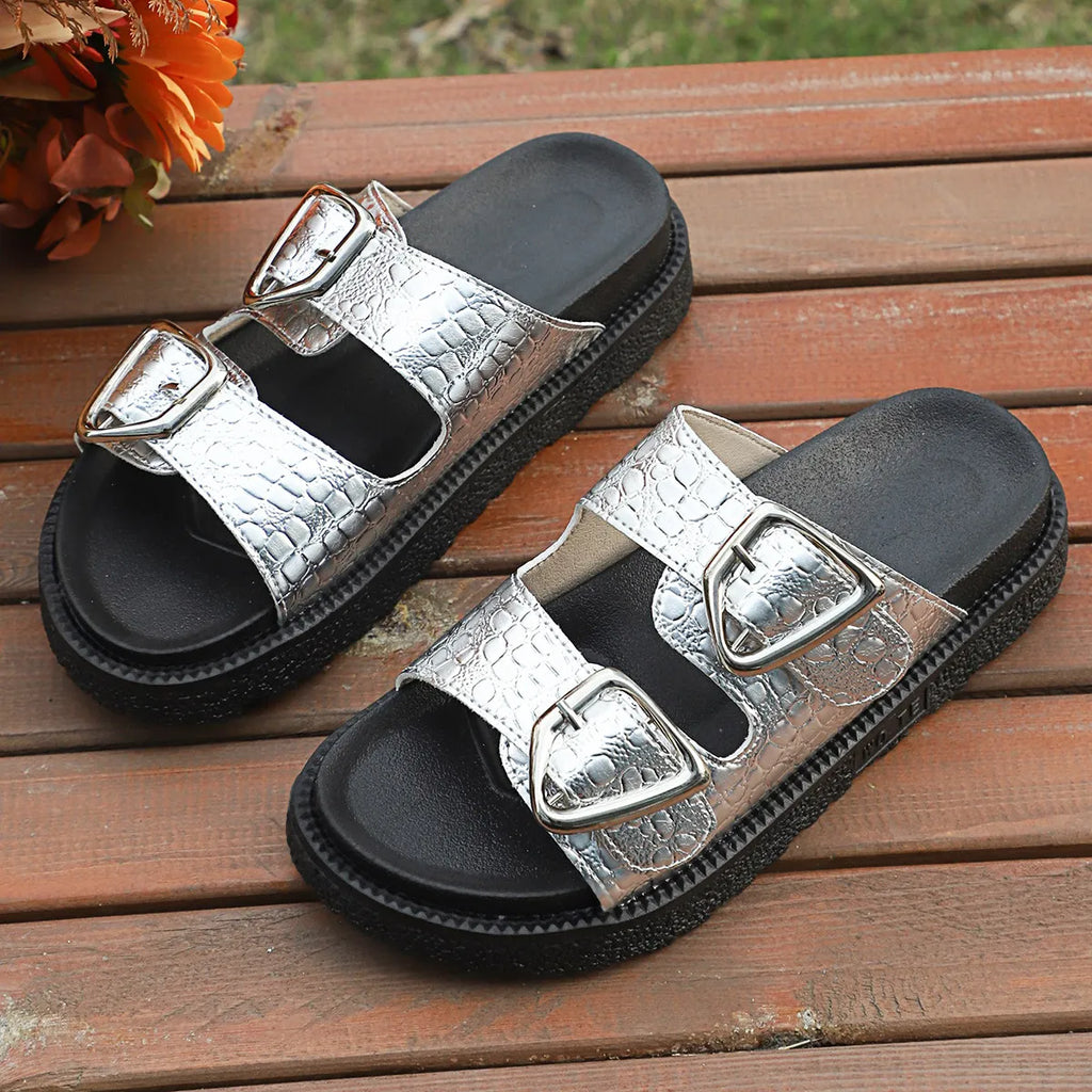 Double Buckle Platform women Sandals.