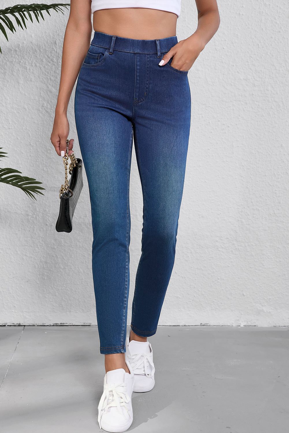Ashleigh Blue Multiple Pockets Straight Leg Washed Stretchy Knit Casual Jeans Dear-Lover Dropshipping