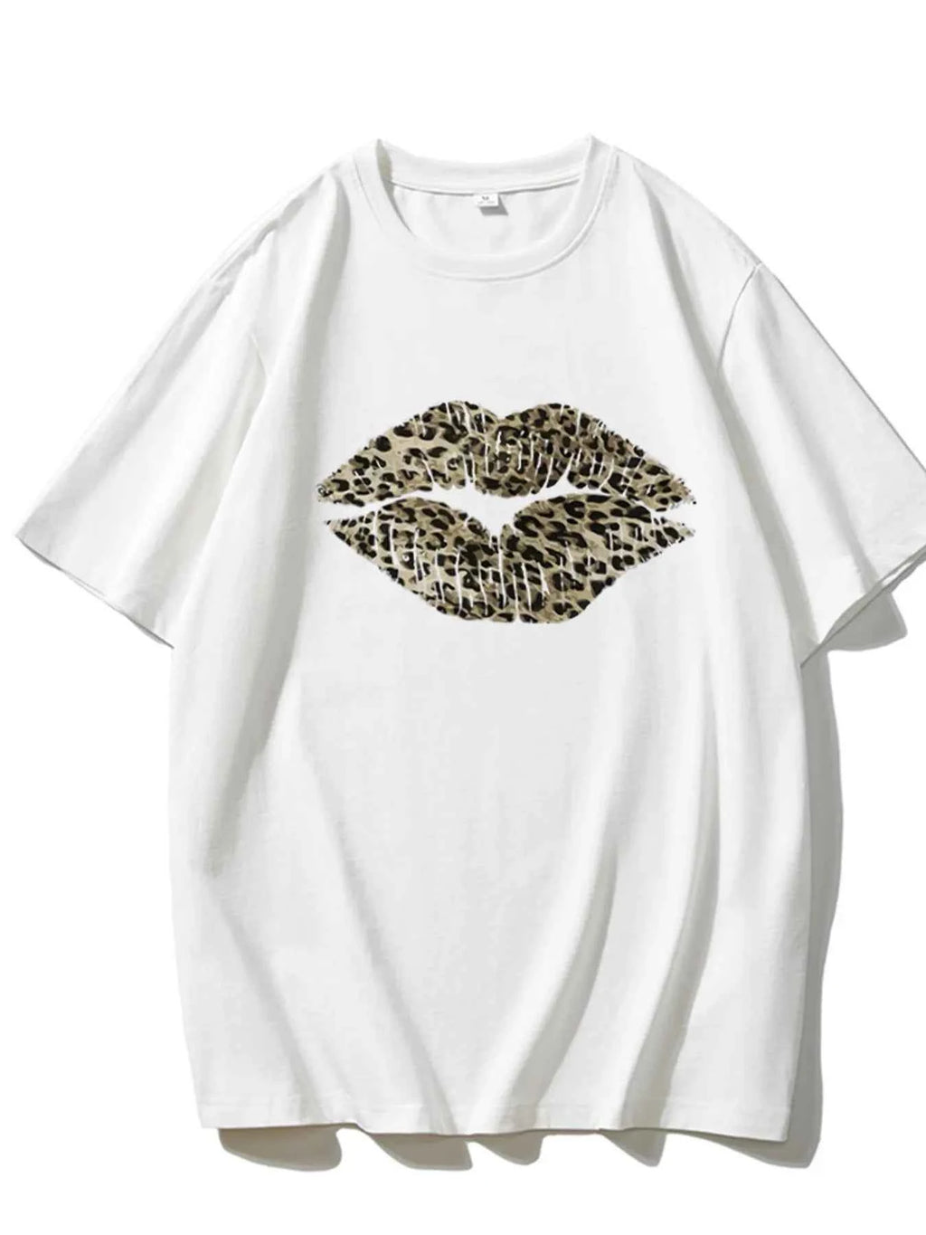 Leopard Lips Round Neck Oversized T-Shirt