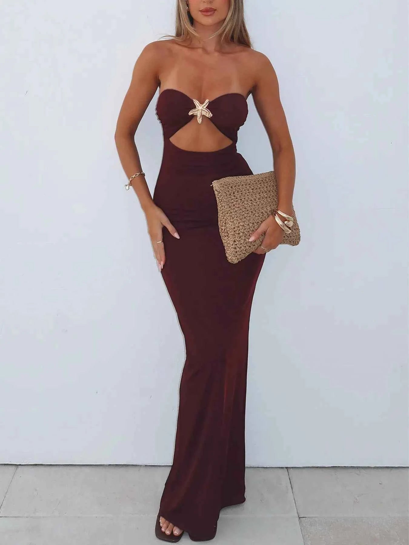 Cutout Sweetheart Neck Tube Maxi Dress.