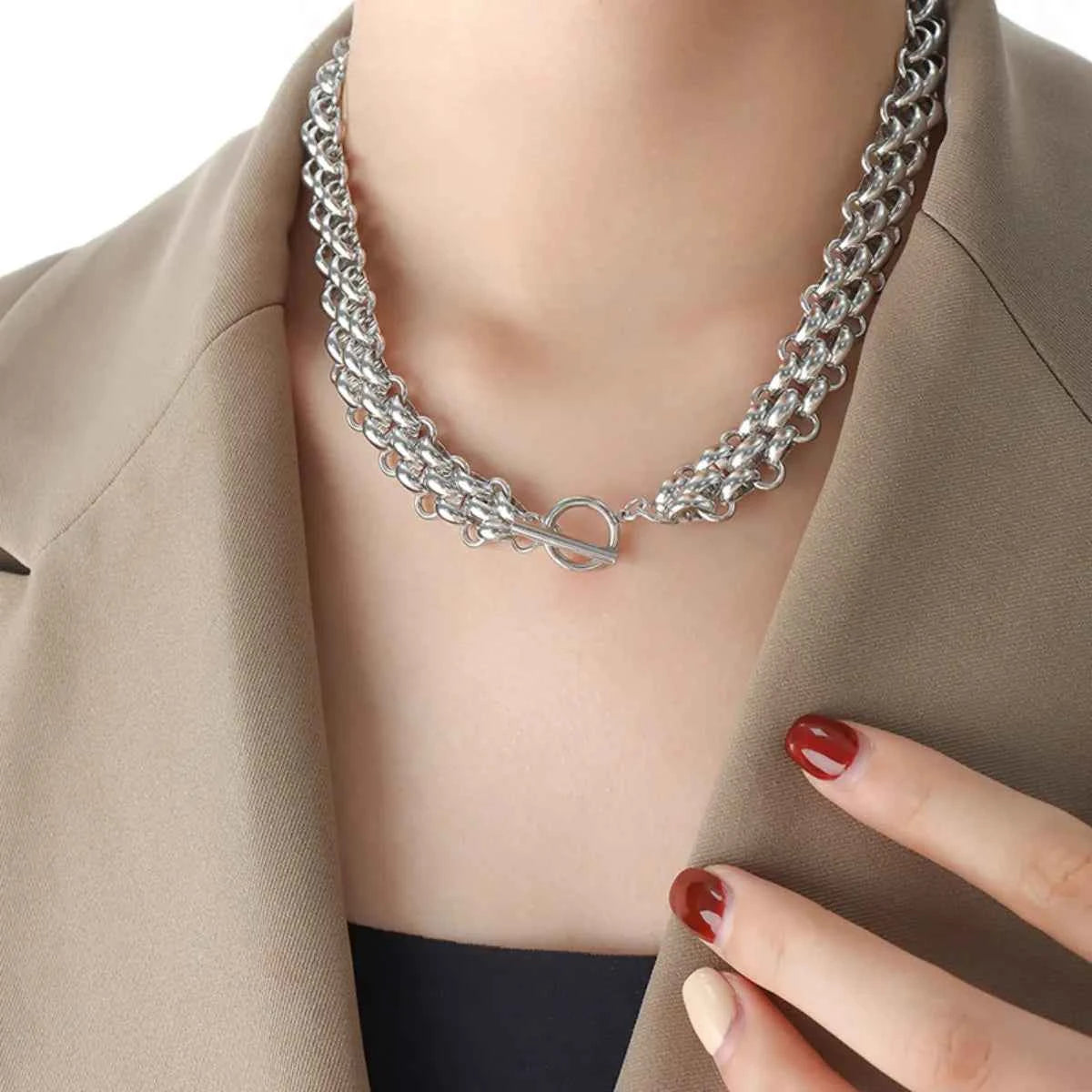 Gold Chain Link Jewelry Set with Necklace and Bracelet