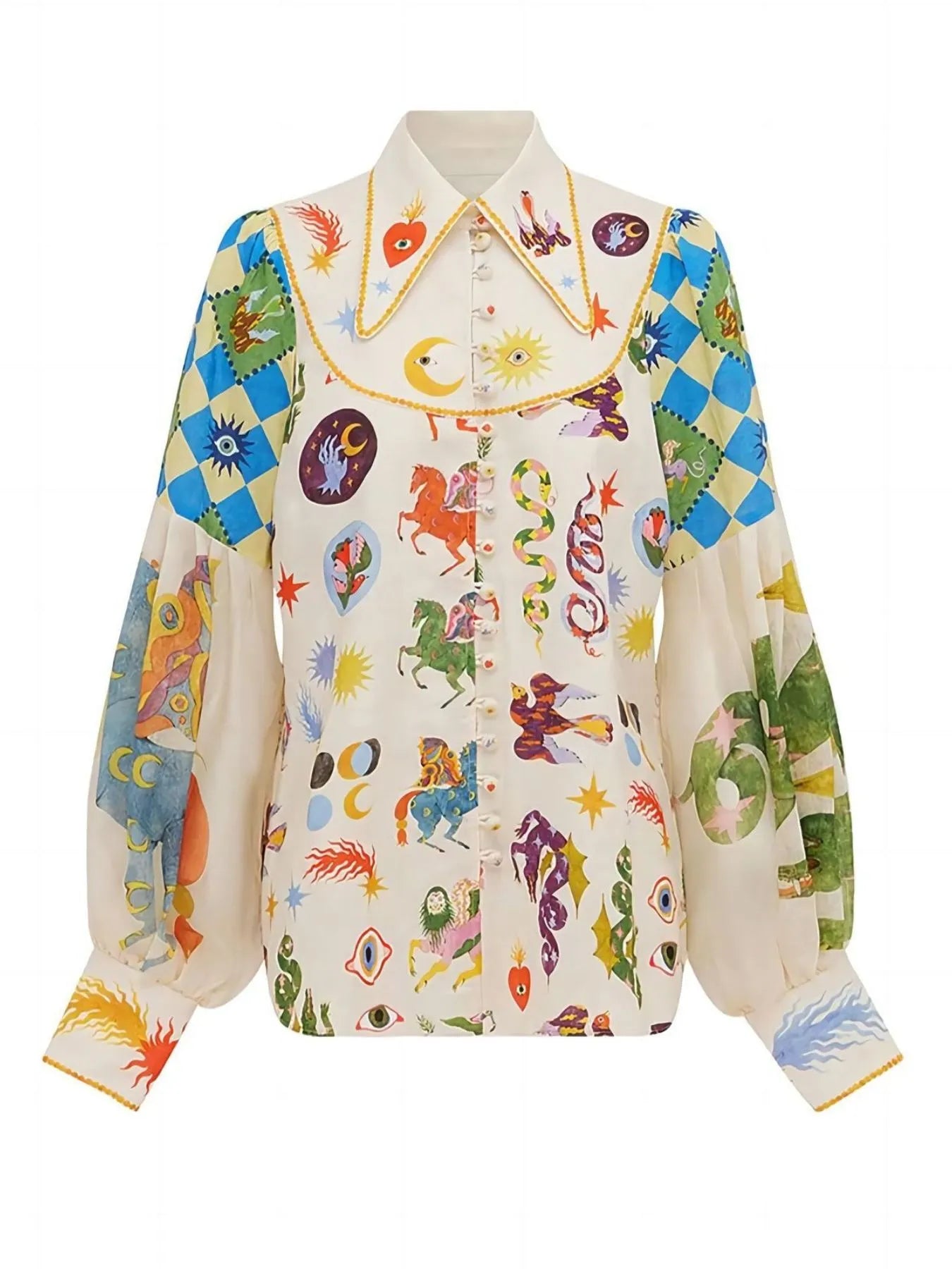 Colorful printed Lantern Sleeve Women Shirt.