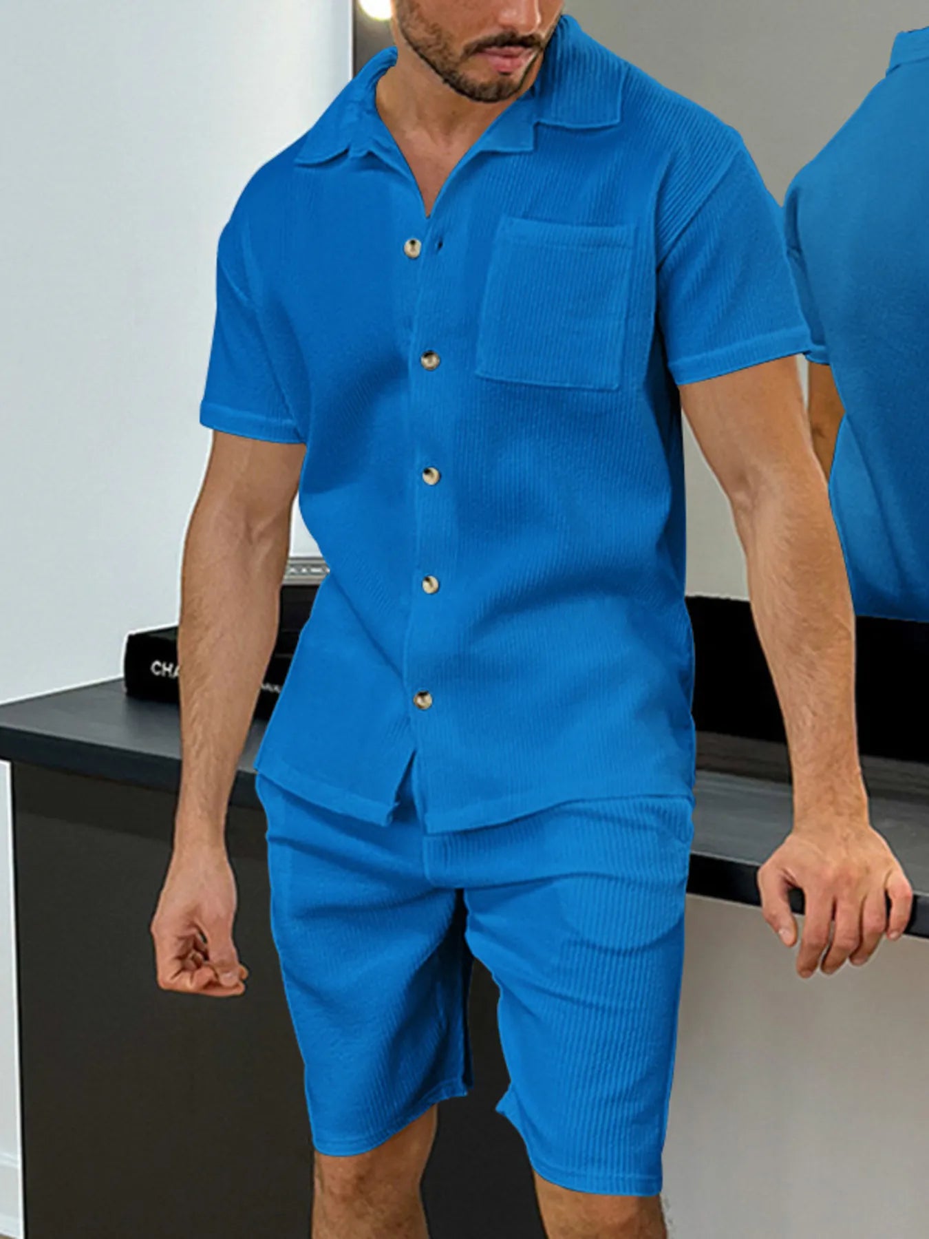 Button Up Top and Shorts Set Plus Size.