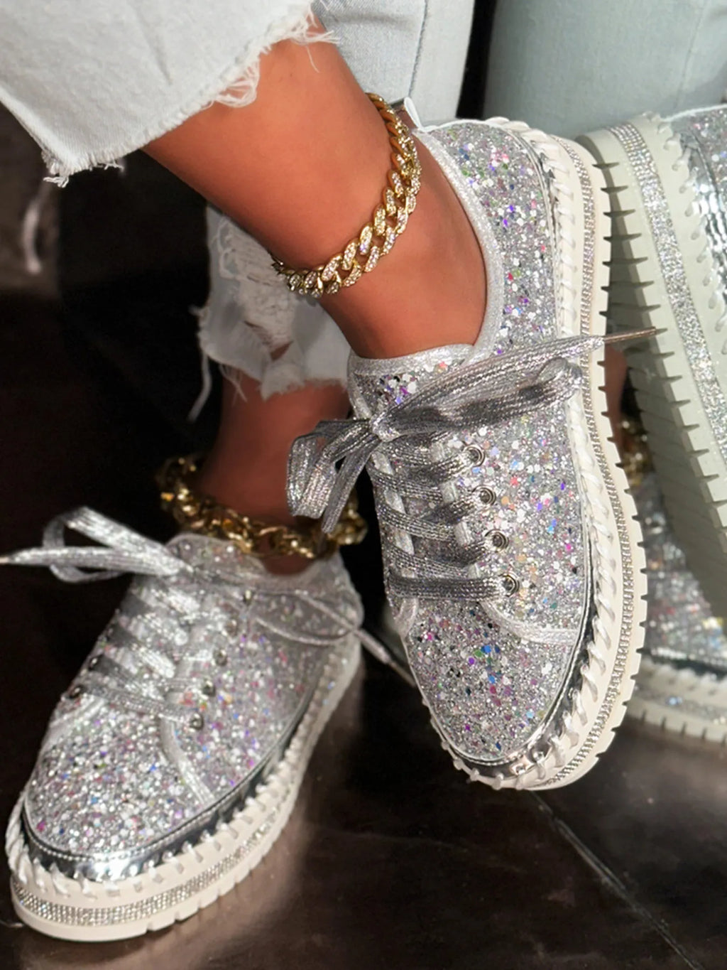 Lace Up Round Toe Platform Sneakers.