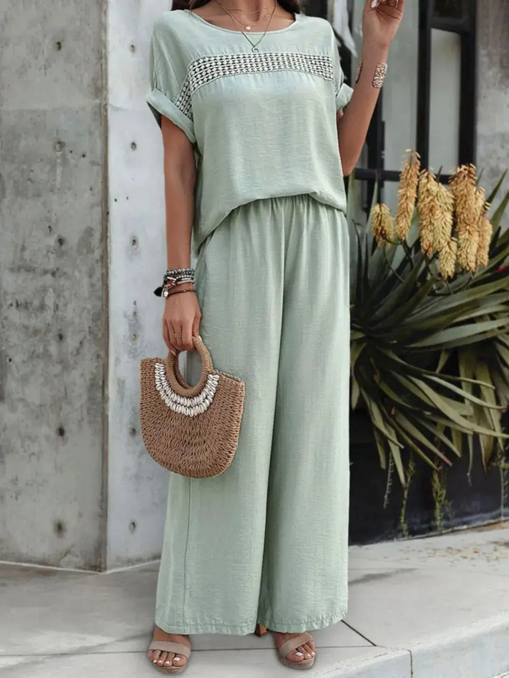 Short Sleeve Top and Pants Set.