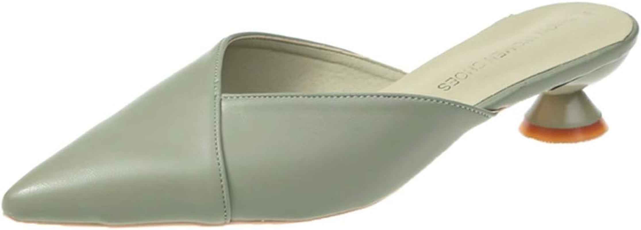 Hello Shero Comfortable Low Heel Mules Closed Pointed Toe Slip on Pumps Soft Synthetic Leather Dress Shoes Casual Daily Wear