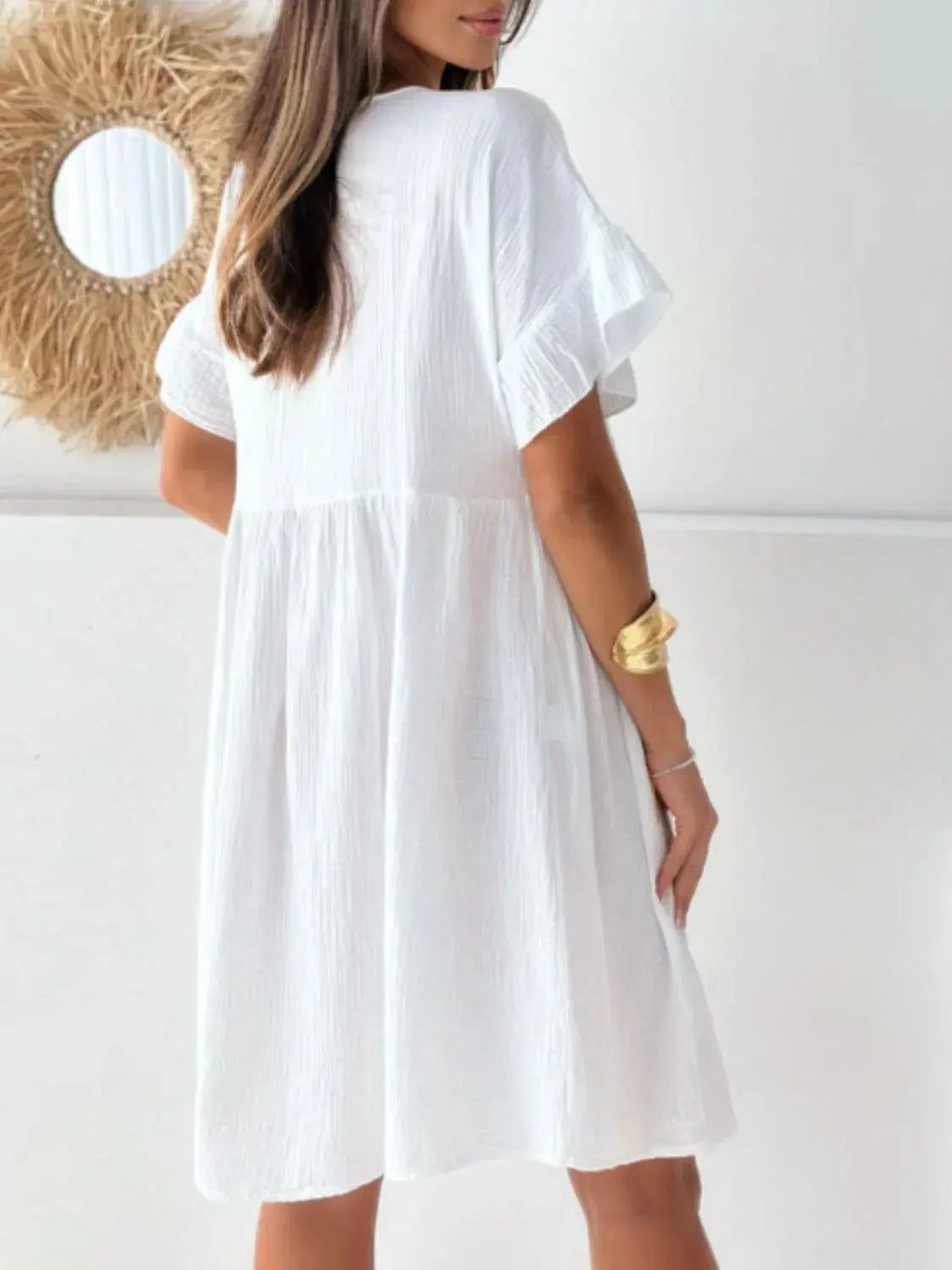 Round Neck Short Sleeve Mini Dress.