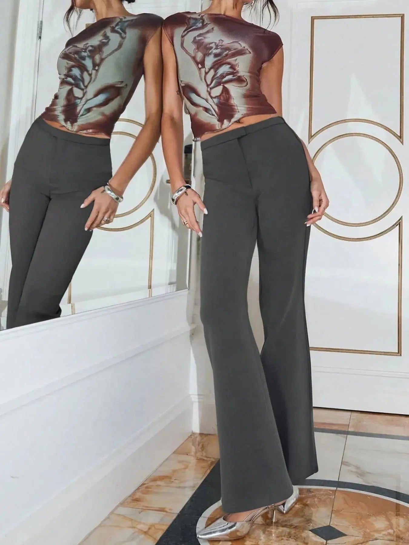 High Waist Flare Leg Trousers.