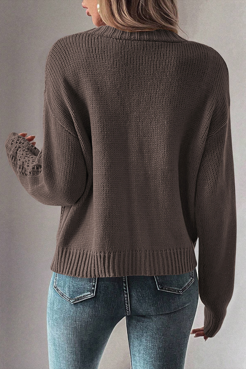 Dark Khaki Open Knit Drop Shoulder Sweater Cardigan Dear-Lover Dropshipping
