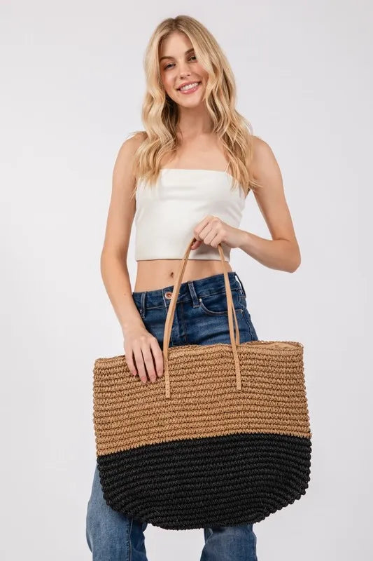 Straw BEACH Braided Beach Tote Bag.
