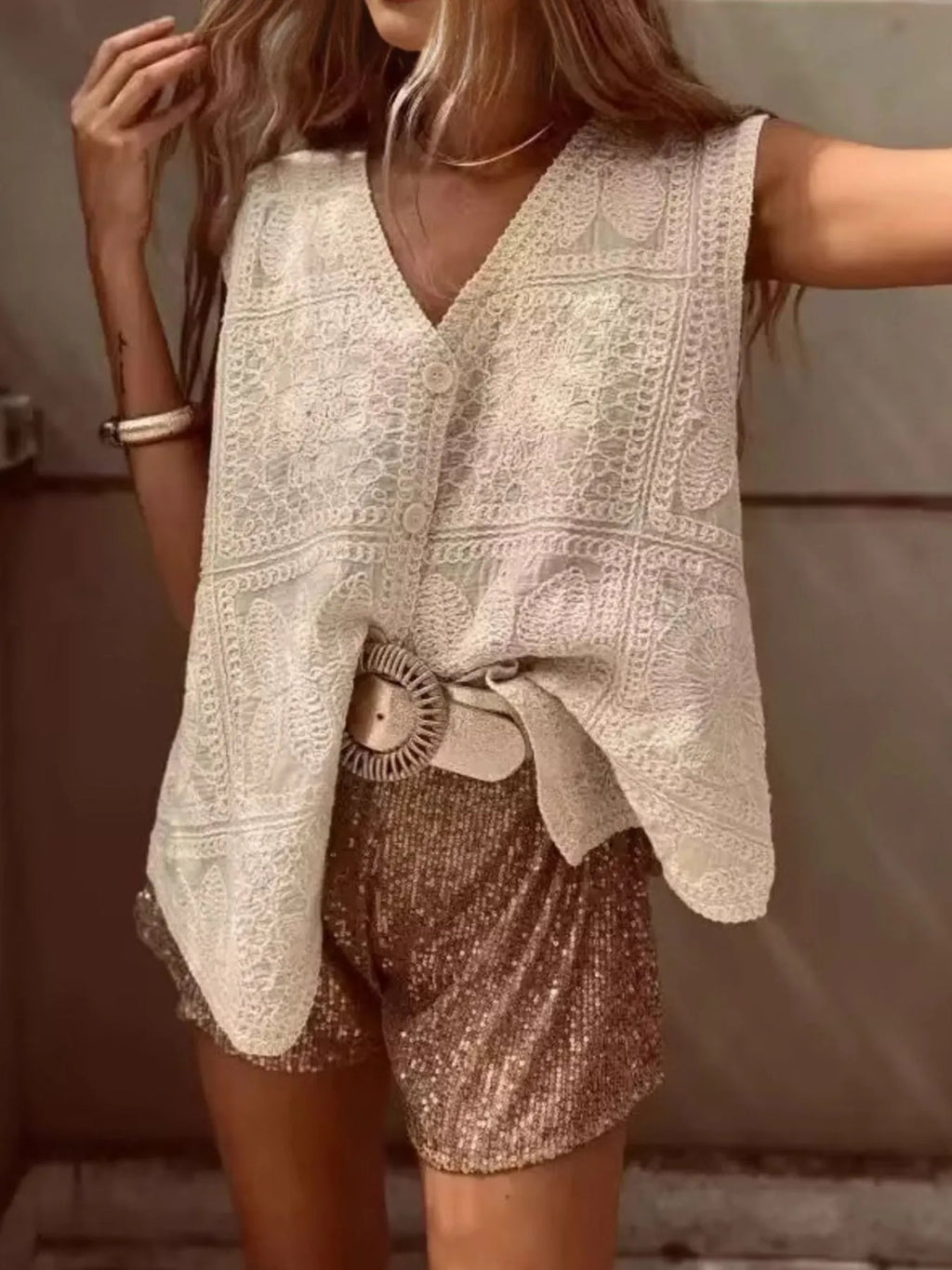 Crochet Lace V-Neck Vest.