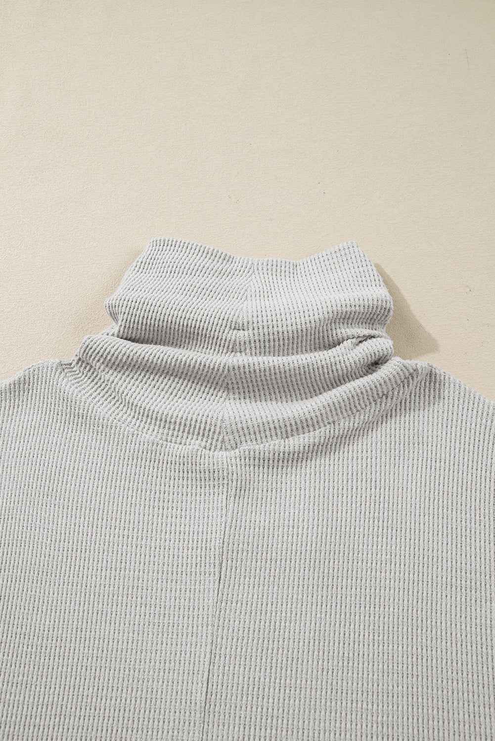 Light Grey Textured Knit Drawstring Cowl Neck Oversize Top with Side Slits