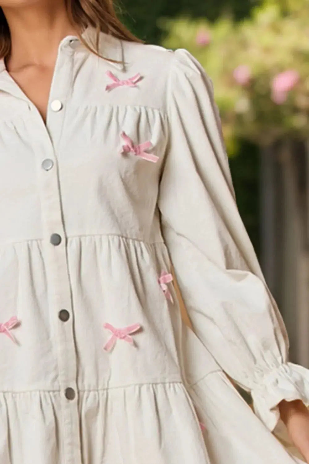 Collared Neck Flounce Sleeve Mini Dress.