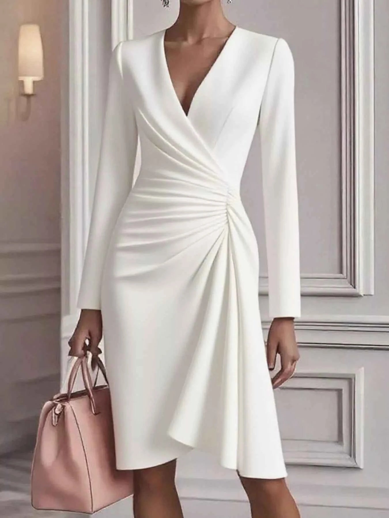 Ruched Surplice Long Sleeve Dress