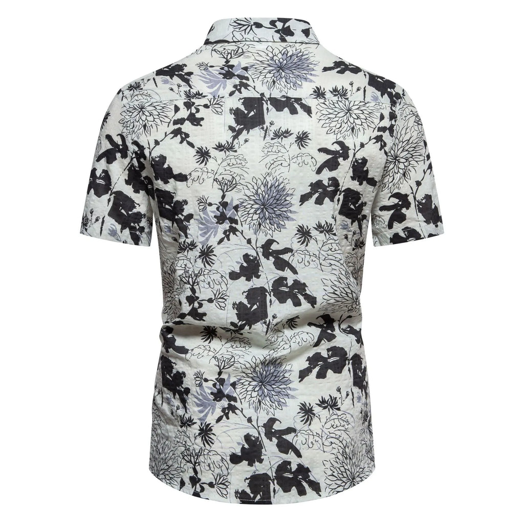 Men's Plus Size Floral Print Short Sleeve Button Down Shirt.