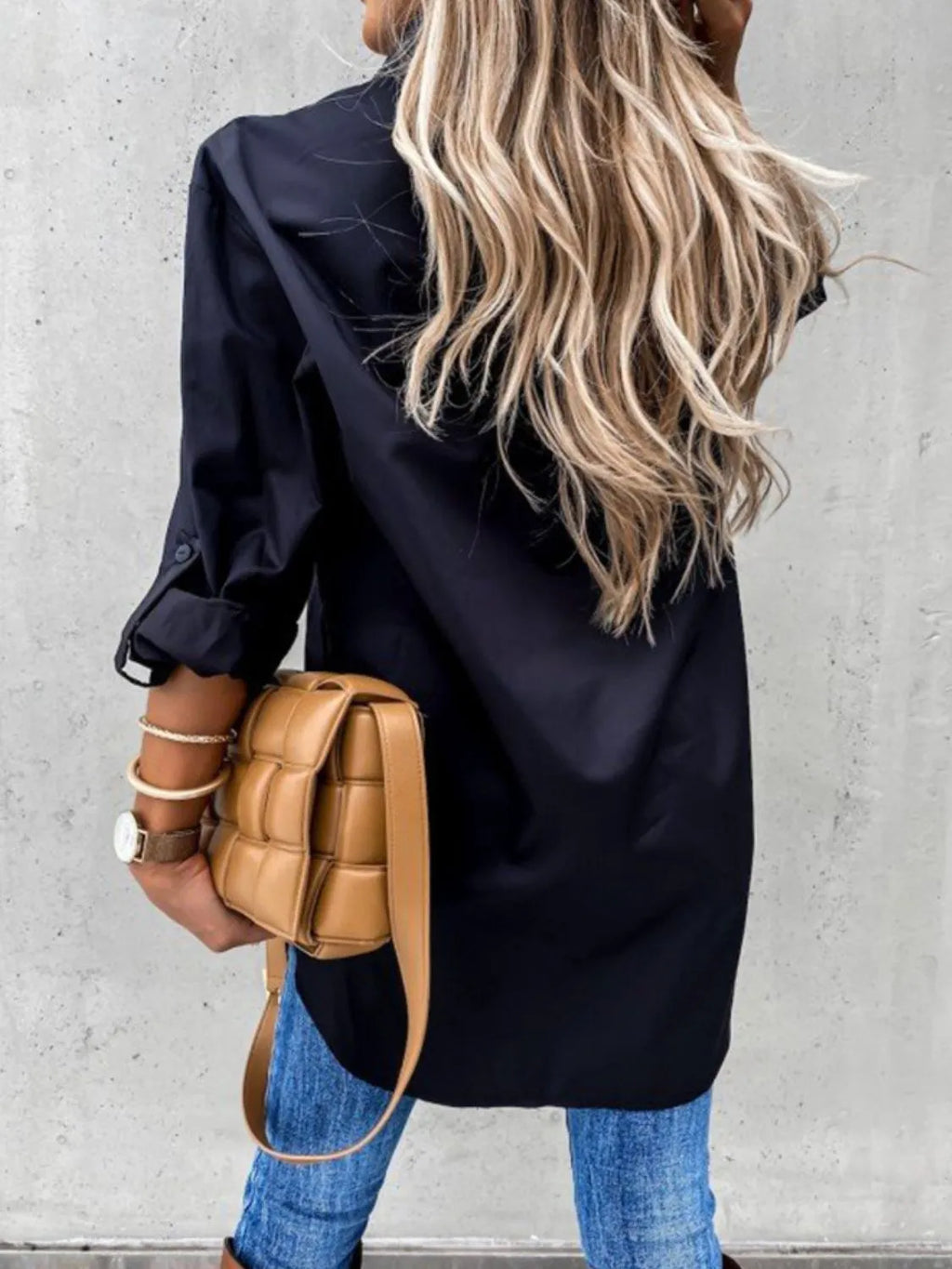 Button Up Roll-Tab Sleeve Shirt.