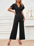 V-Neck Flutter Sleeve Jumpsuit.