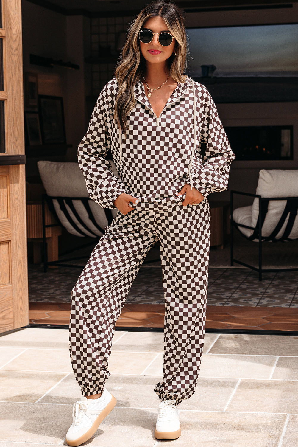Black Athleisure Checkered 2pcs Pants Set Dear-Lover Dropshipping