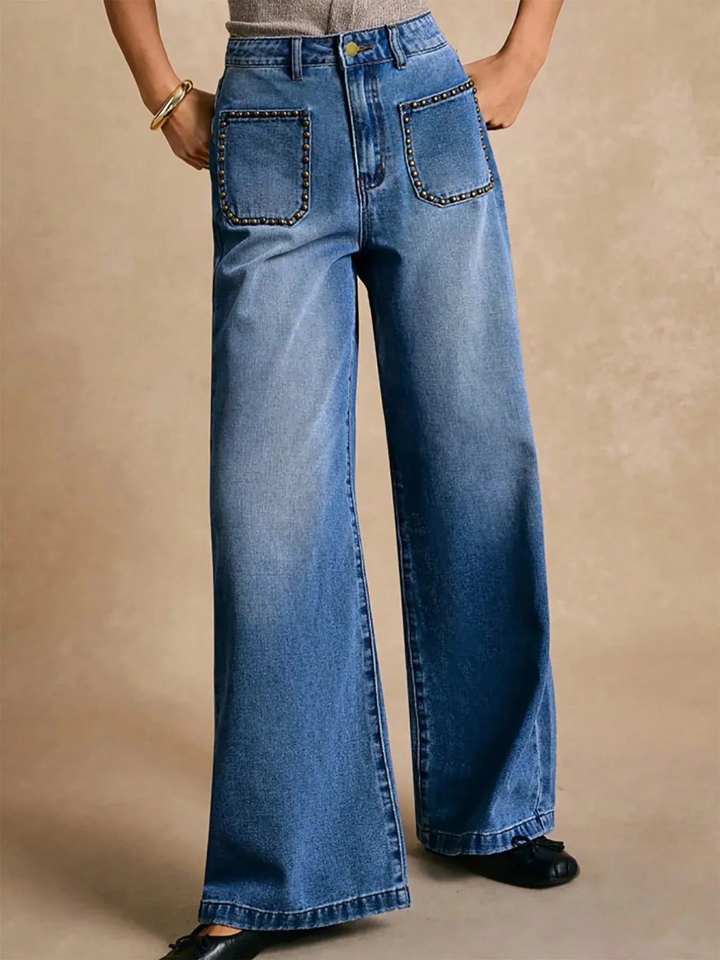 High-Waisted Wide-Leg Pocket Jeans.