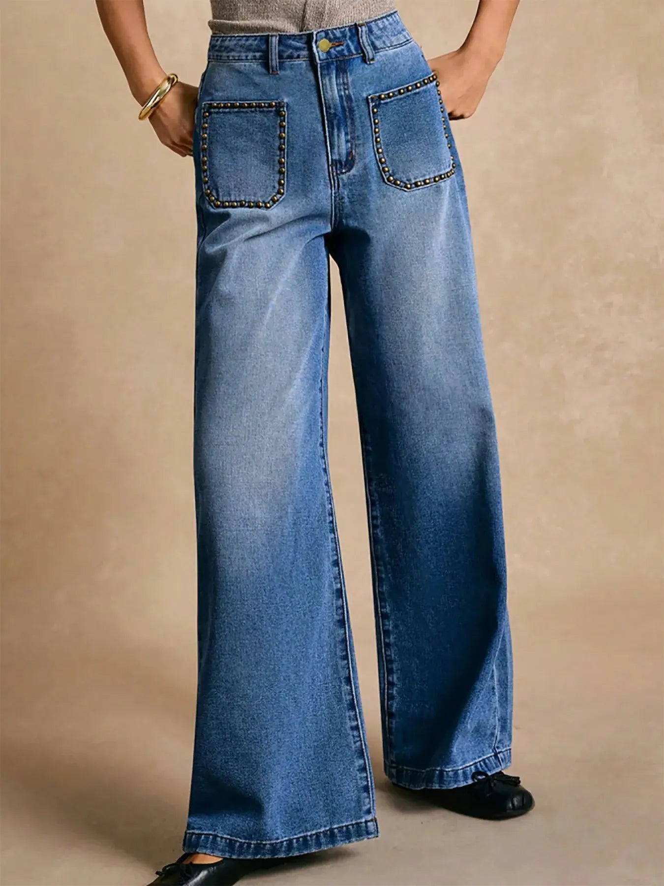 High-Waisted Wide-Leg Pocket Jeans.