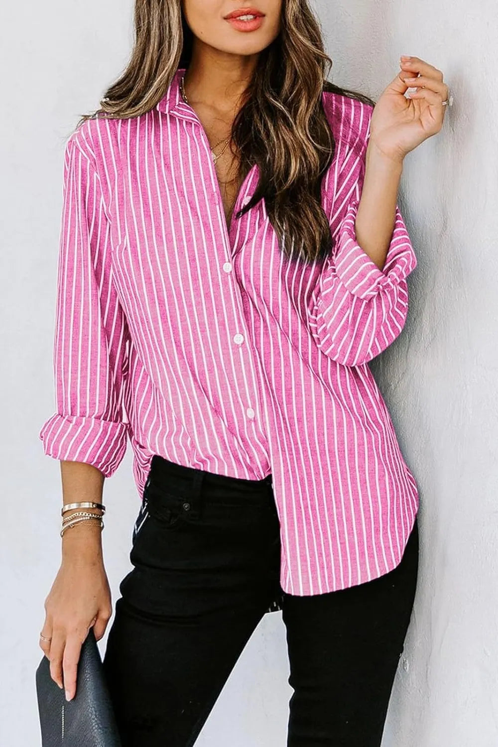 Lovelet Striped Button Up Long Sleeve Shirt.
