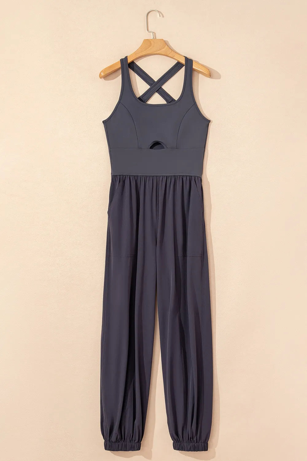 Cutout Square Neck Wide Strap Active Jumpsuit.