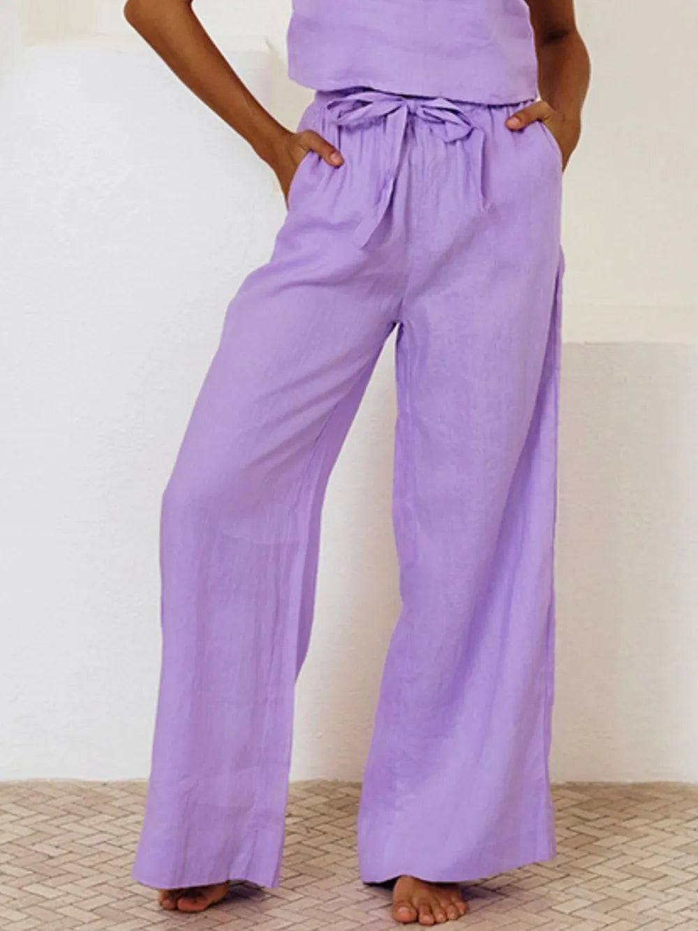 Square Neck Sleeveless Top and Pants Set - CHIC TB