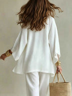 Womens V-Neck Cardigan Pants Three Piece Polyester Set