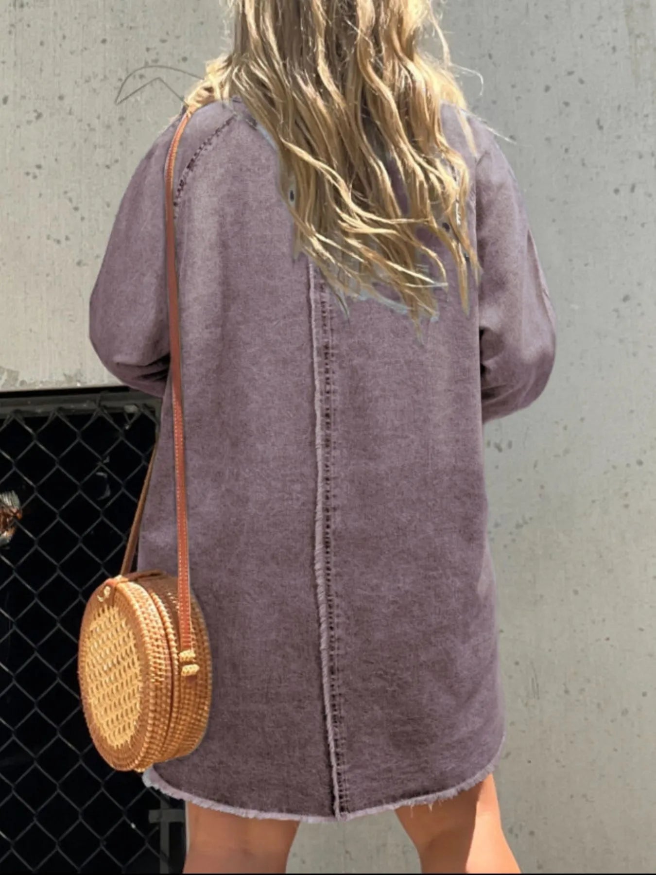 Full Size Button-Front Long Sleeve Denim Shirt Dress Plus Size.