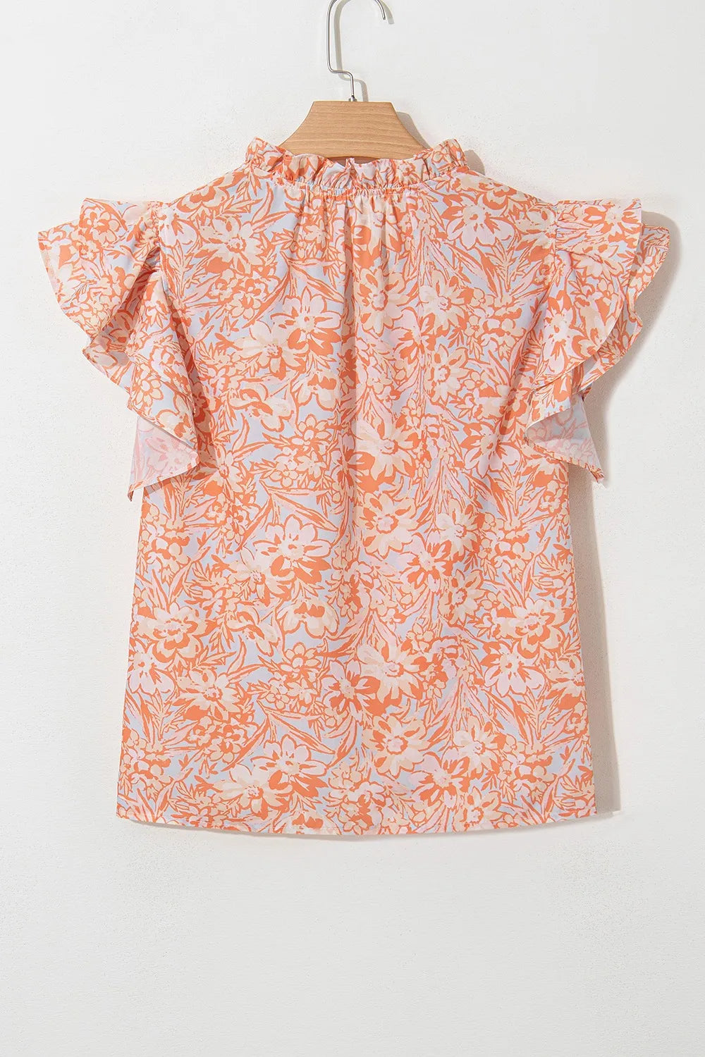 Floral Ruffle Sleeve Split Neck Blouse.