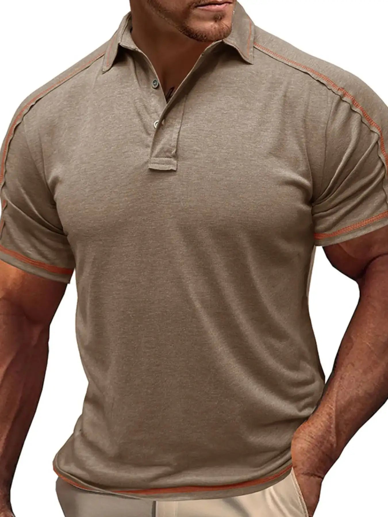 Men's Collared Neck Polo Shirt with Contrast Piping.