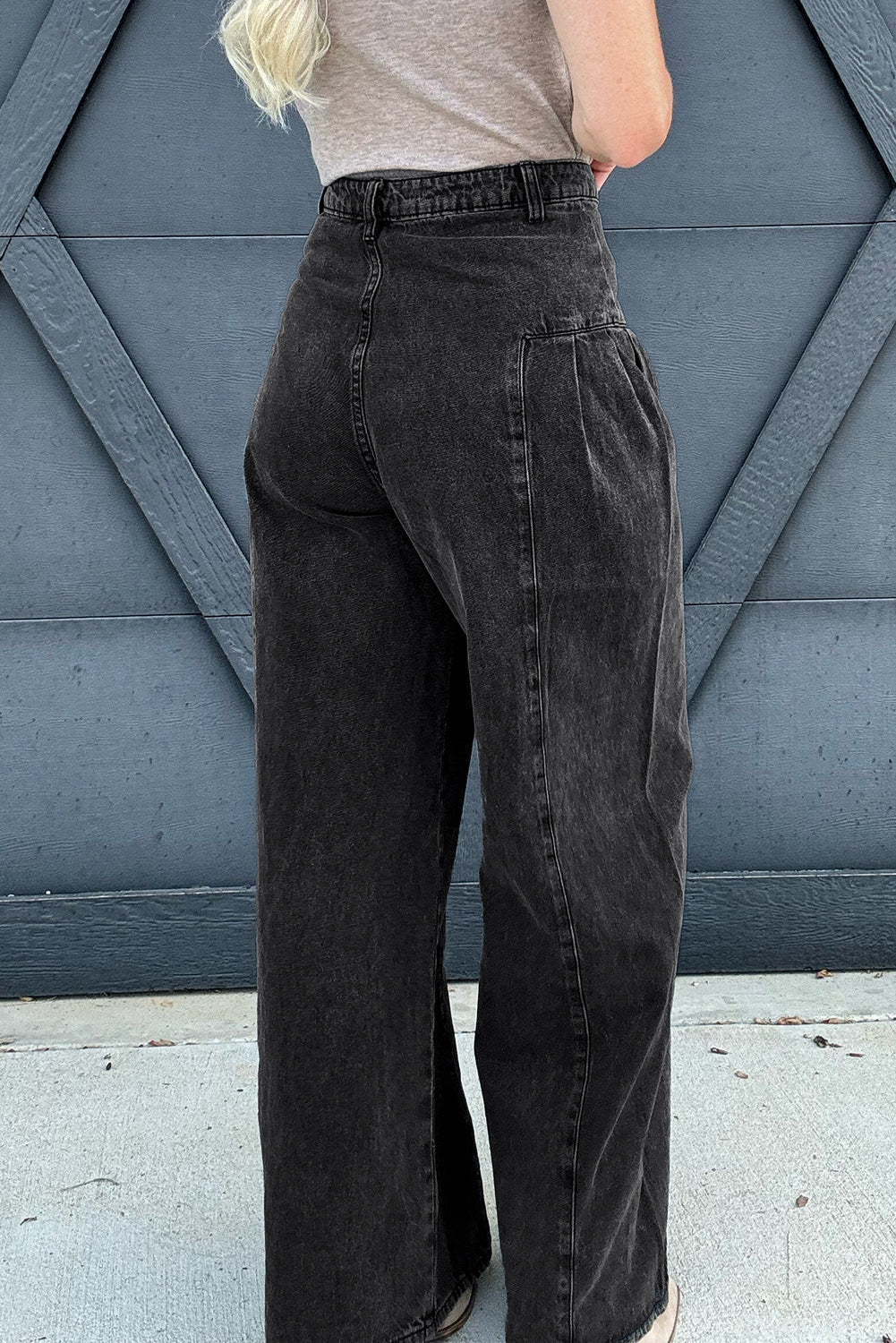 Dark Grey Pleated Wide Leg Mineral Wash Denim Pants Dear-Lover Dropshipping