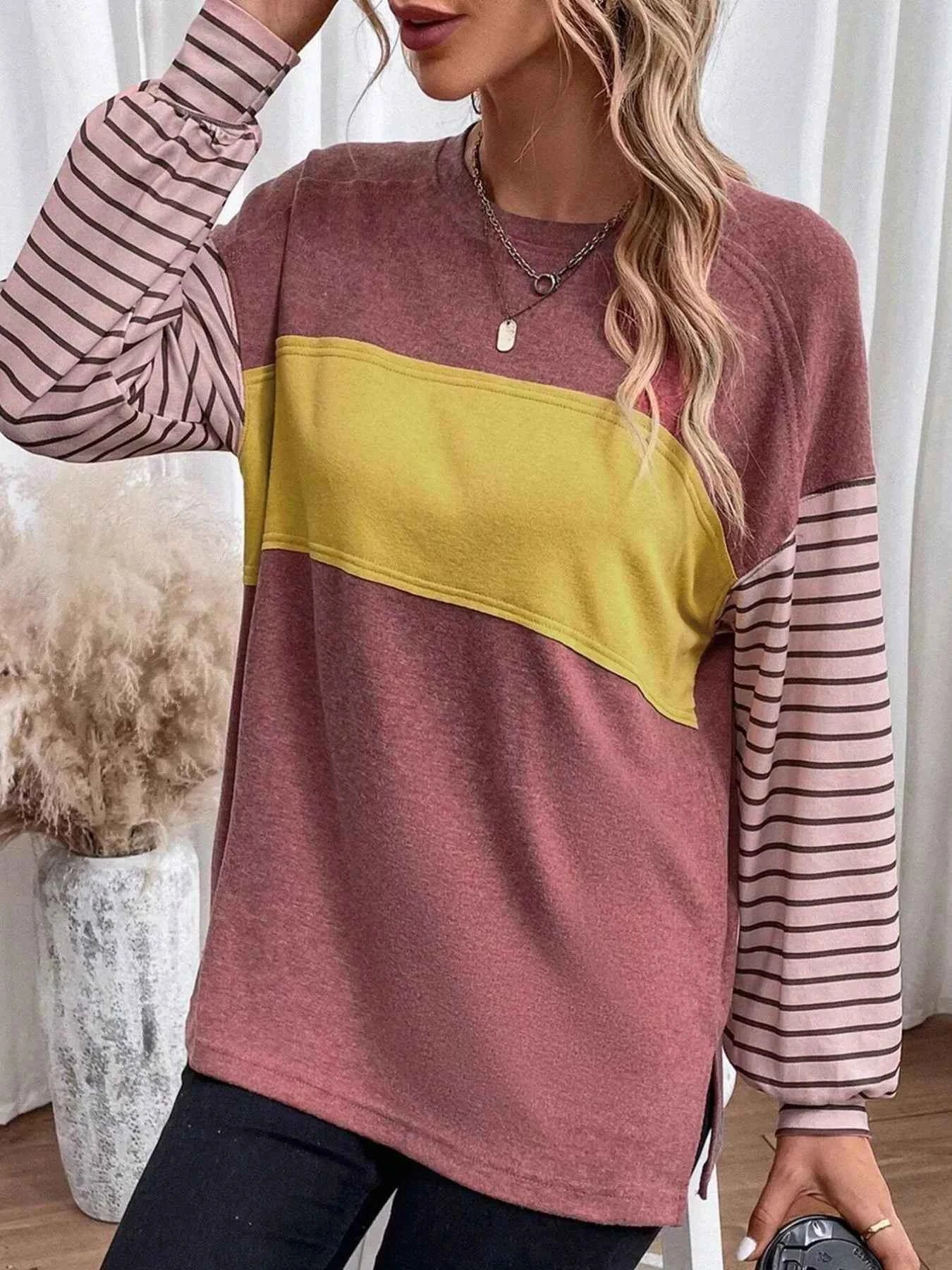 Striped Color Block Long Sleeve T-Shirt