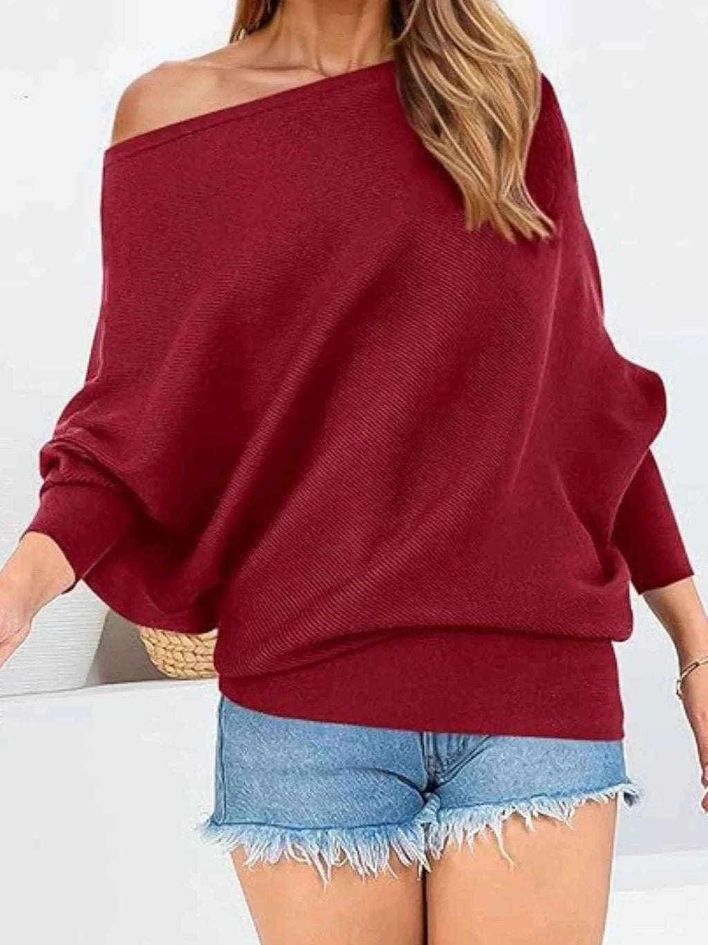 Single Shoulder Ribbed Knit Top.