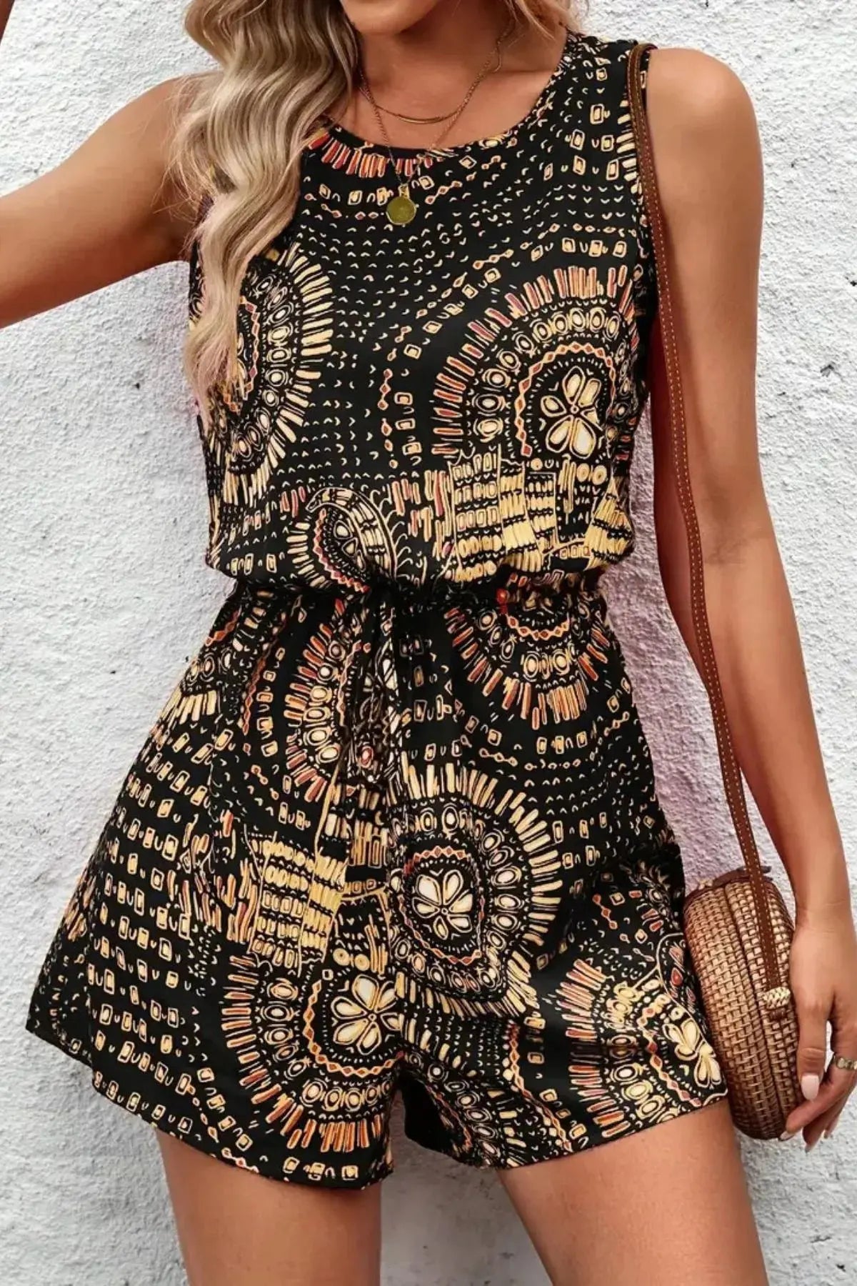 Boho Floral Print Sleeveless Summer Romper.