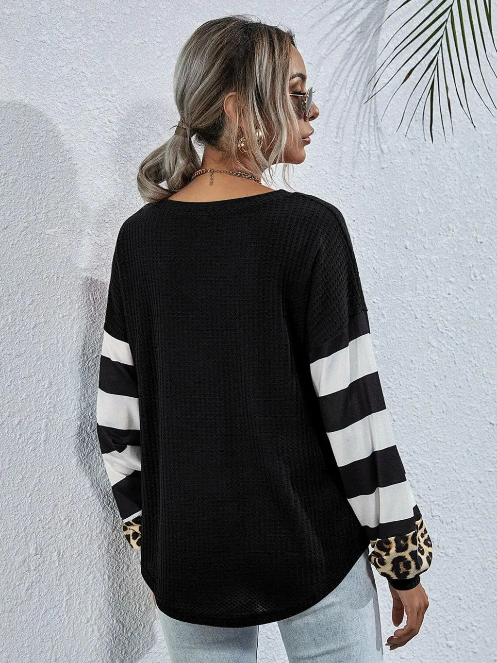 Leopard Striped Waffle-Knit Top.
